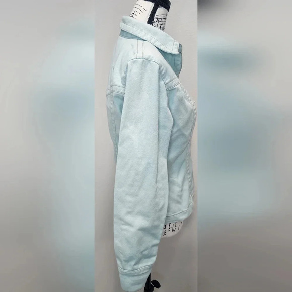 CABI Denim Collared Jean Jacket Aqua Blue Zip front Size Small - Picture 6 of 13